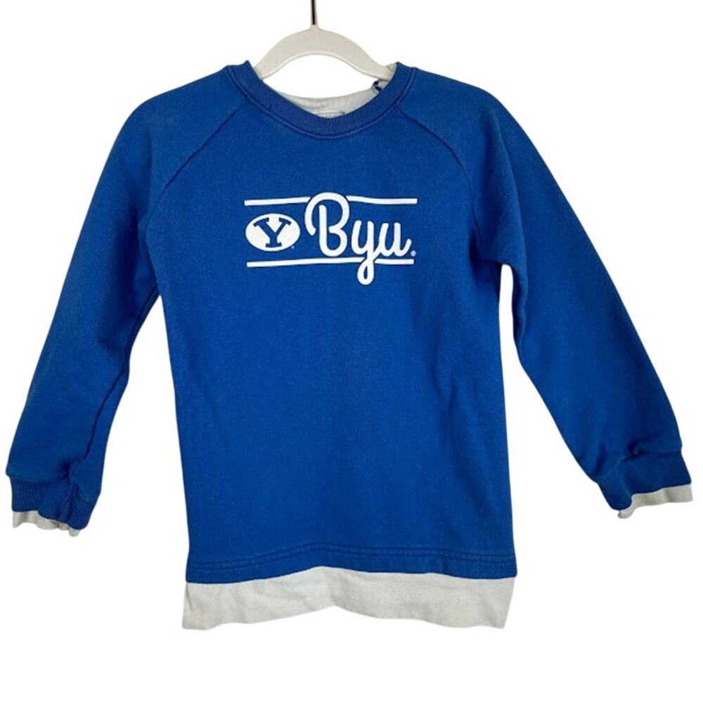 Vintage 80's BYU Cougars Crewneck Sweatshirt Kids XS-5‎ Thumbhole Sleeves USA
